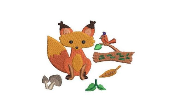 Charming Fox in Natural Habit Embroidery Design