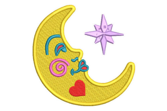 Charming Moon with Star Embroidery Design