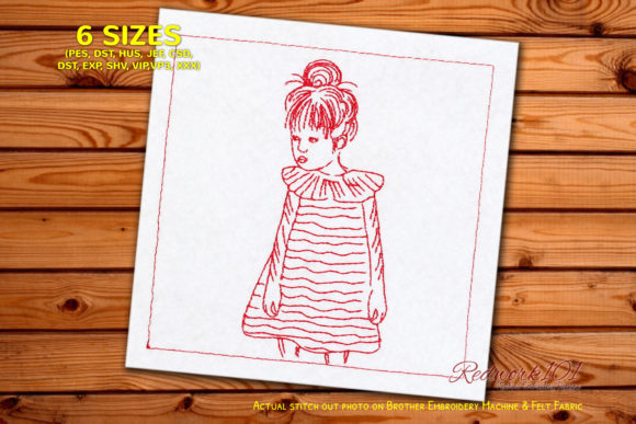 Girl in Pattern Dress: A Charming Embroidery Design