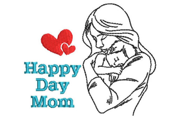 Happy Day Mom with Baby: A Heartfelt Embroidery Design