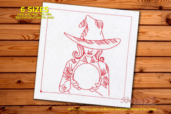 Witch with Crystal Ball: A Charming Halloween Embroidery